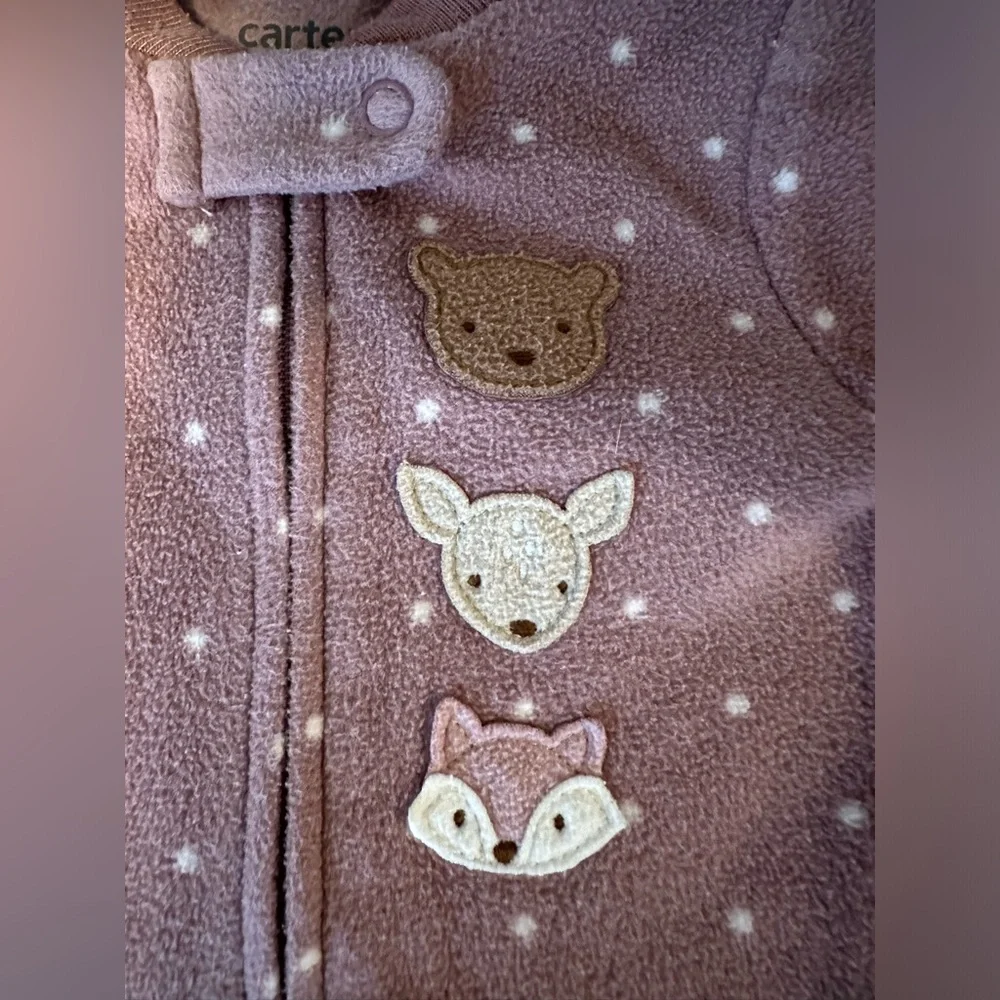 BOGO ALL BABY Carter’s Baby Girl Fleece Footie Pajamas 3M Zip Up Animals Onesie
